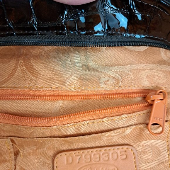 Brighton Cher Croc Embossed Glossy Patent Leather Hobo Bag - Picture 10 of 16